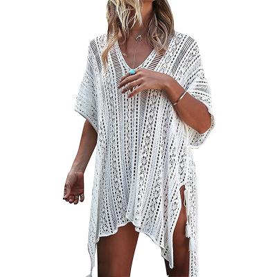 China V-Neck Cutout Irregular Kickings Breathable Design 2021 Wholesale Knit Beach Cover Up for sale