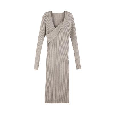 China Breathable Vertical Texture Knitted Sleeve Sweater Long Maxi Dress For Women Sexy Long Dress for sale