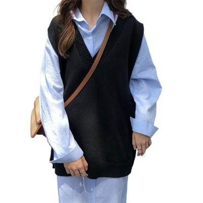 China Autumn Long Knitted Solid Vest Breathable Deep V-Neck Spring Sleeveless Sweater Vest For Girl for sale