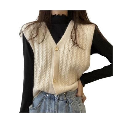 China 2021 New V-Neck Women's Breathable Loose Vest Cropped To Knit Base Knitted Sweater Vest Women for sale