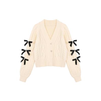 China Autumn Women Breathable Elegant Long Sleeve V-neck Long Sleeve Cardigan High Waist Ladies Sweater for sale