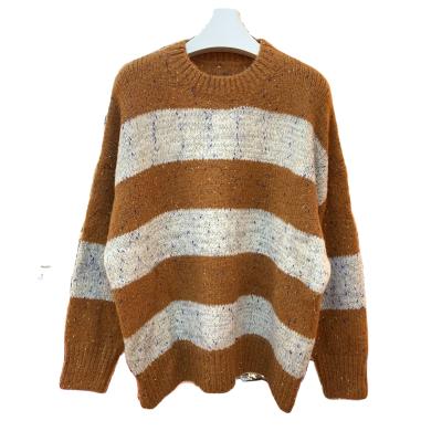 China Shiny Sweater Lady's Anti-pilling Sleeve Pullover Crewneck Loose Long Style Sweater With Stripes for sale