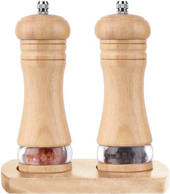 China Hot Selling Spice Spice Mill Viable Manual Manual Salt Mill Wood With Ceramic Saucer Perfect Grip Core Salt And Pepper Grinder Set for sale