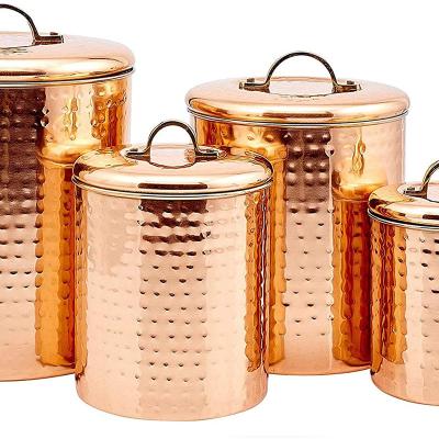 China New Design Air Freshness Preservation Tea Coffee Sugar Food Canister Antique Kitchen Stainless Steel And Copper Clad Copper Clad Container for sale