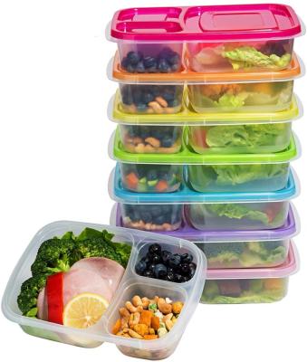 China Microwavable Meal Prep Containers 3 Compartment Food Storage Containers Reusable 3-Compartment Microwave Dishwasher Meal Prep Container Boxes for sale