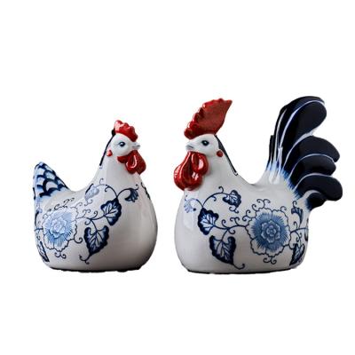 China Craftsman New Chinese style living room decoration zodiac chicken blue and porcelain white decoration for sale