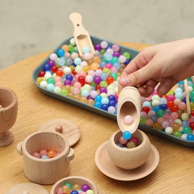 China Children's Learing Toys JW015 Kitchen Toy Sensory Bin Toys, Wooden Play Set Cookware Plates Dishes for Play Kitchen Pots Filter Cook Sets for sale