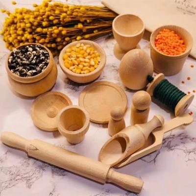 China Montessori Toys Educational Custom Non-Toxic Eco-Friendly Toy Kids Pretend Play Kitchen Cookware Wooden Tableware for sale