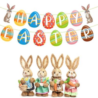 China Paper Plant Indoor and Outdoor Happy Flag Easter Decoration Easter Party Porch Sign Banner Easter Garden Hanging Banner for sale