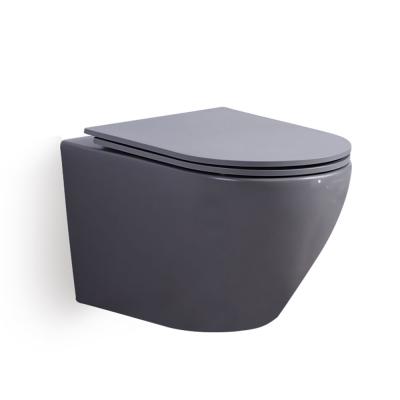 China Double-Flow China Factory Export To European Wall Mounted Rimless Toilet, CE Certification Matt Gray Toilet for sale