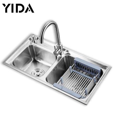 China Without Faucet China Supplier Cheap Stainless Steel 201 Polished Double Bowl Kitchen Sink for sale