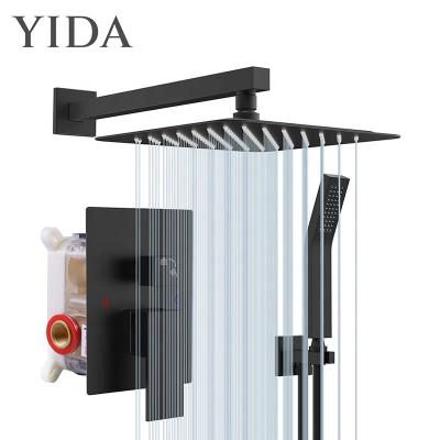 China Without Sliding Bar Matte Black Veneered Wall Mounted Concealed Single Handle Shower Set for sale