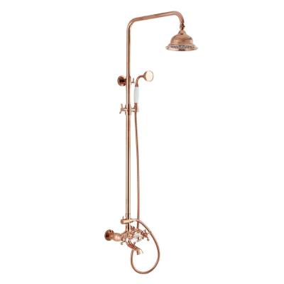 China With Luxurious Brass Mount Wall Mount Antique Rose Gold China Hotel YIDA Sliding Bar Faucet 8 Inch Bath Shower Head Shampoo Mixer Faucet Set for sale