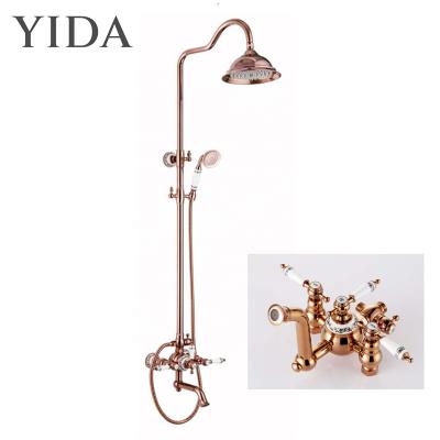 China With High Pressure Bathroom Chrome Shower Mixer Taps Sliding Bar Wall Mount Faucet Antique Copper Shower Head Rose Gold Set From Chi for sale