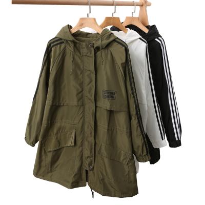 China Breathable Raincoat Women Waterproof Long Ditch Coats Hooded Striped Anorak Travel Jacket Breathable Soft Touch for sale