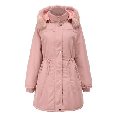 China Waterproof Women's Hooded Winter Down Double Snap Coat Stripper Jacket With Big Pockets Protect You From Cold Wind for sale