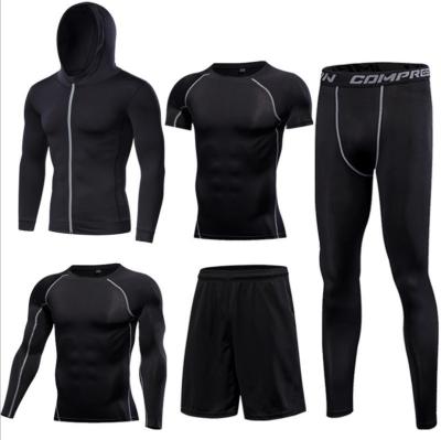 China 5Pcs Breathable Mens Workout Clothes Compression Pants Shirt Long Sleeve Top Jacket Set Suit Face Cover for sale