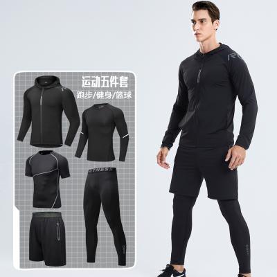 China 5Pcs Breathable Mens Workout Clothes Compression Pants Shirt Long Sleeve Top Jacket Set Suit Face Cover for sale