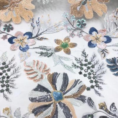 China Blackout sequins multi-color three-dimensional embroidery lace fabric dress performance dress tablecloth water-soluble decoration for sale