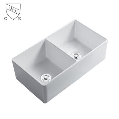 China 33 X 22 33 L X 20 W Farmhouse Kitchen Sink Double Bowl Drop In Large White for sale