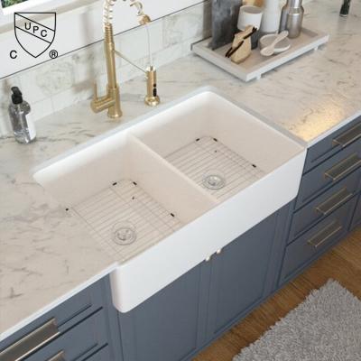 China 33 Inch Undermount Farmhouse Bathroom Double Sink White Big Ceramic Kitchen for sale