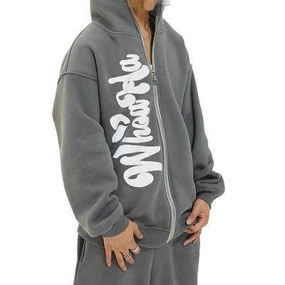 China Anti-pilling Screen Printing Hoodie 300gsm Oversized 100% Cotton Zip Up Full Face Hoodie Wholesale Hoodies for sale