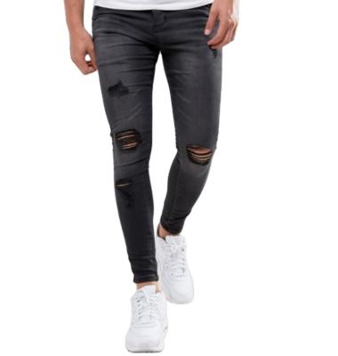 China Breathable Custom Mens Heavy Knee Rips Super Stretch Skinny Distressed Mens Jeans for sale