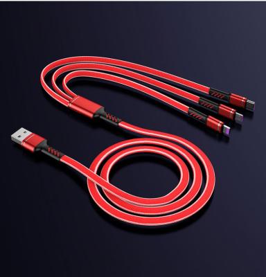 China MP3/MP4 Player Hot Sale New Design Factory Price Mobile Phone Flat Braided Usb Cable 1.2M Charging Usbc Multi Charging Cable 3 In 1 3A Charge for sale