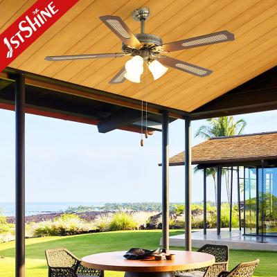 China Classic Antique Brass Ceiling Fan With Light  Pull Chain AC Motor 5 Mdf Blade for sale