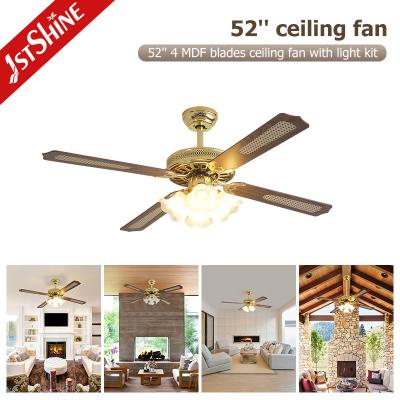 China Traditional 35W Decorative Ceiling Fan Light With Pull Chain 4 MDF Blades For Bedroom Room for sale