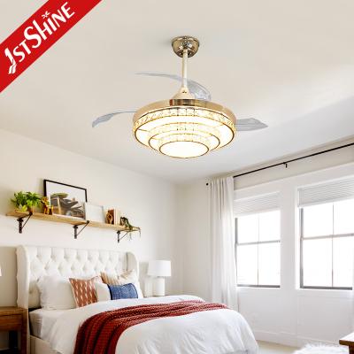 China Geschwindigkeit 220V Crystal Retractable Ceiling Fan Light Dimmable Fandelier 3 zu verkaufen