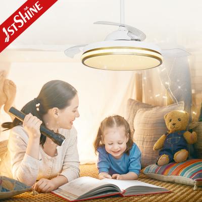 China 42 Inch Smart Small Retractable LED Light Ceiling Fan Wifi Control For Bedroom for sale