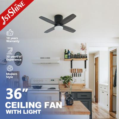 China 36 inch Modern Led Invisible Ceiling Fan Mini 4 Plywood Blades Low Profile Dimming Light Te koop