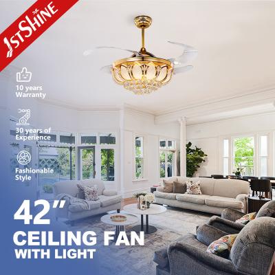 China 42 Inch Crystal Retractable Ceiling Fan Light Metal Copper ABS Blade for sale