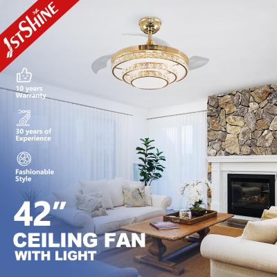 China velocidad de 220V Crystal Retractable Ceiling Fan Light Dimmable Fandelier 3 en venta