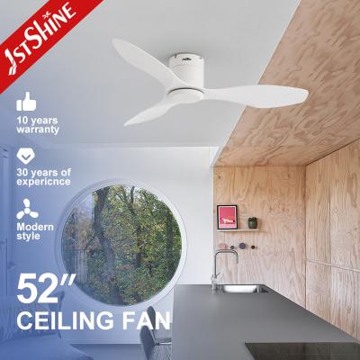 China Plastic Ceiling Fan 52 Inch White ABS Blades Flush Mount LED Ceiling Fan With Dimmable Lighting for sale