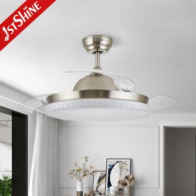 China 220V 50Hz Retractable Blades Ceiling Fan With 3 Color LED Light for sale