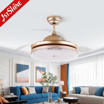 China 3 Clear Blades Golden modern retractable ceiling fan With LED Light for sale