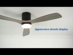 Decorative Solid Wood Flush Mount Ceiling Fan With LED Light 5 Speed Remote Control