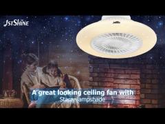 Flush Mount Bladeless Ceiling Fan With LED Light DC Motor Starry Lampshade