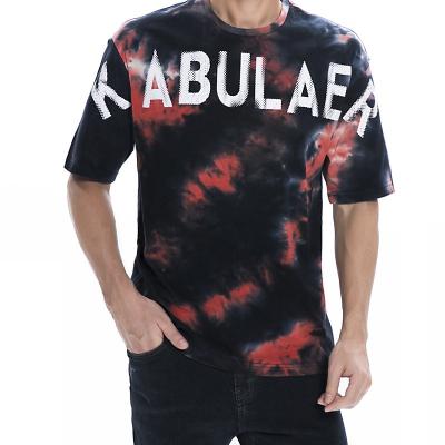 China Custom Fashion Anti-Wrinkle Printed T-shirt Letter Sleeve Tie Dye Short T Shirt For Men for sale