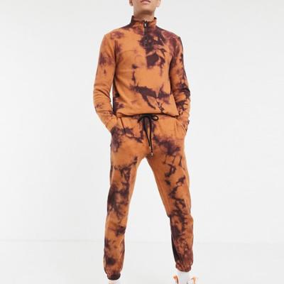 China Compressed Fleece 2 Piece Set Tie Dye Cord Two Piece Waistband Fitted Cheap Sweatpants Tracksuits For Men for sale