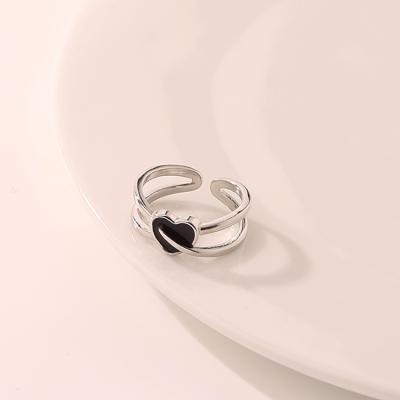 China CLASSIC Custom Adjustable Heart Ring Set Double Layer Alloy Jewelry Women for sale