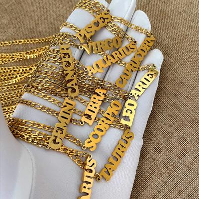 China Stainless Steel Hip Hop Bisuteria Zodiac Punk Cuban Chain Necklace Gold Plated Necklace Kolye for sale