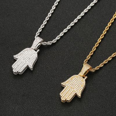 China 2022 Punk New Style Fatima Hand Pendant Cubic Zirconia Necklace For Women for sale