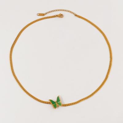 China Retro Punk Butterfly Choker 18k Gold Plated Stainless Steel Necklace For Women for sale