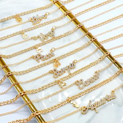 China CLASSIC Zodiac Sign Cuban Link Chain Gold Plated Double Layered Diamond Rhinestone Necklace For Women for sale