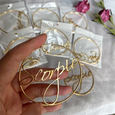 China CLASSIC New Design Custom Name Leo Zodiac Sign Circle Stud Earrings For Women for sale