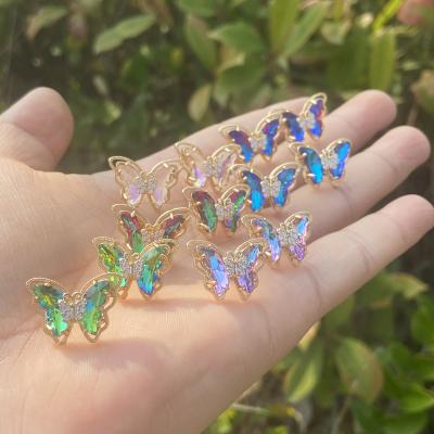 China New CLASSIC Style 18k Gold Plated Butterfly Stud Graduated Color Butterfly Zircon Earrings for sale