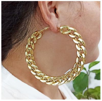 China CLASSIC DS Statement 90mm Diamond Chain Link Circle Big Earrings For Women for sale